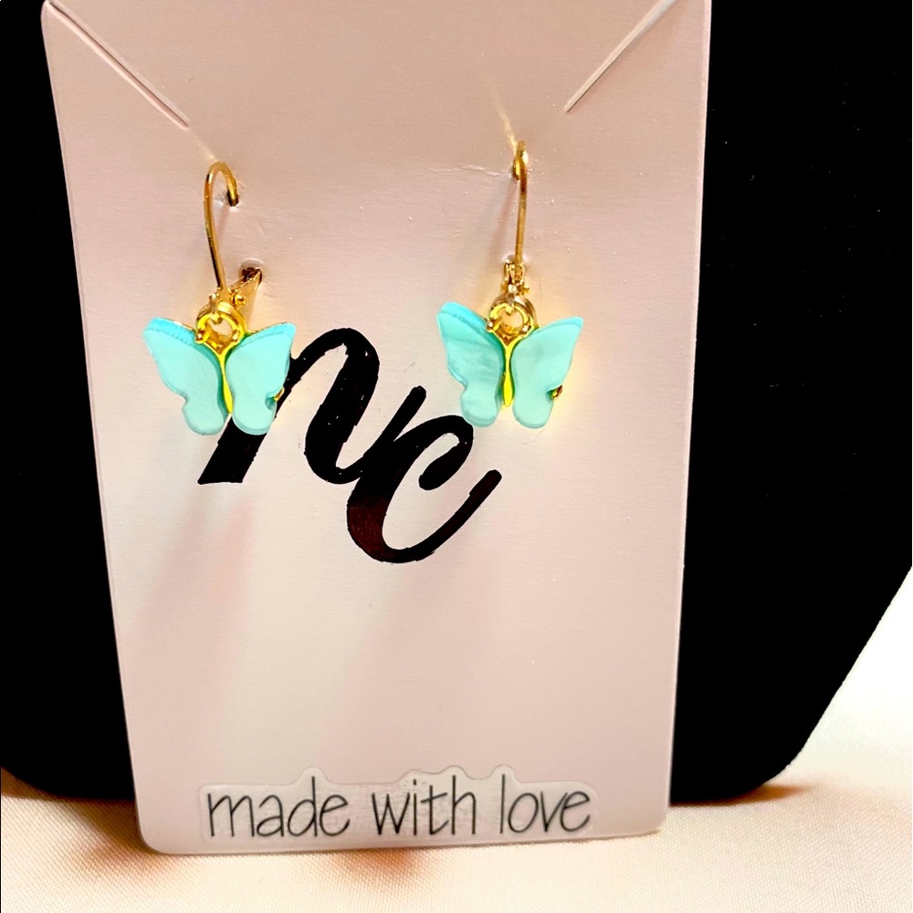 Blue and Gold Butterfly Earrings